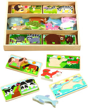 Load image into Gallery viewer, Melissa &amp; Doug Wooden Animal Picture Puzzle Boards with Chunky Wooden Animal Play Pieces (24 pcs)