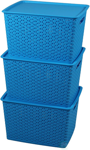 Basicwise QI003214.3 Plastic Blue Storage Container Box with Lid