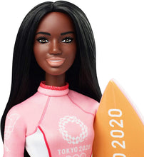 Load image into Gallery viewer, Barbie Olympic Games Tokyo 2020 Surfer Doll with Surf Uniform, Tokyo 2020 Jacket, Medal, Tokyo 2020 Surfboard with Fins for Ages 3 and Up