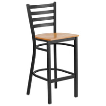 Load image into Gallery viewer, Flash Furniture HERCULES Series Black Ladder Back Metal Restaurant Barstool - Natural Wood Seat