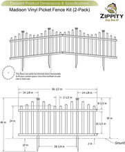 Load image into Gallery viewer, Zippity Outdoor Products ZP19001 Madison Vinyl Picket Fence, White, 30" x 56" (1 Box, 2 Panels)
