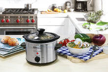 Load image into Gallery viewer, Elite Gourmet MST-250XS Electric Slow Cooker, Adjustable Temp, Entrees, Sauces, Stews &amp; Dips, Dishwasher Glass Lid &amp; Ceramic Pot, 1.5Qt Capacity, Stainless Steel