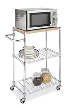 Load image into Gallery viewer, Whitmor Supreme Kitchen and Microwave Cart Wood &amp; Chrome
