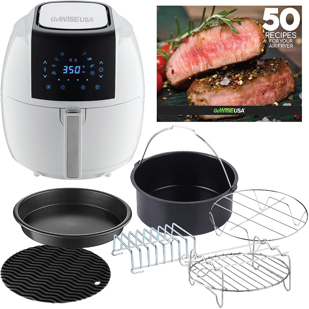 GoWISE USA GWAC22003 5.8-Quarts Electric Air Fryer with 8 Cooking Presets and 6 Piece Accessory Set + 50 Recipes (Black),