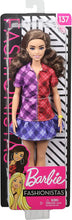 Load image into Gallery viewer, Barbie Fashionistas Doll with Long Brunette Hair Wearing Color-Blocked Plaid Dress and Accessories, for 3 to 8 Year Olds