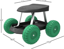 Load image into Gallery viewer, Pure Garden 82-VY021 Garden Cart Rolling Scooter with Seat and Tool Tray for We, 17.5x19, Green/Black