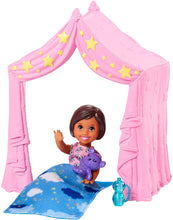 Load image into Gallery viewer, Barbie Skipper Babysitters Inc. Doll Playset Includes Small Toddler Doll, Pink Tent and Cloud-Print Sleeping Bag, Plus Bottle and Teddy Bear, Gift for 3 to 7 Year Olds