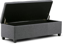 Load image into Gallery viewer, SIMPLIHOME Avalon 48 inch Wide Rectangle Lift Top Storage Ottoman Bench in Upholstered Slate Grey Linen Look Fabric with Large Storage Space for the Living Room, Entryway, Bedroom, Contemporary