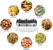 Load image into Gallery viewer, Elite Gourmet Elite Platinum EWMST-325FFP Maxi-Matic Triple Slow Cooker Buffet Server, Black/Silver