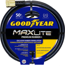 Load image into Gallery viewer, Swan Products CGYSGC58050 Goodyear MAXLite Premium Rubber+ Water Hose with Crush Proof Couplings 50' x 5/8", Black