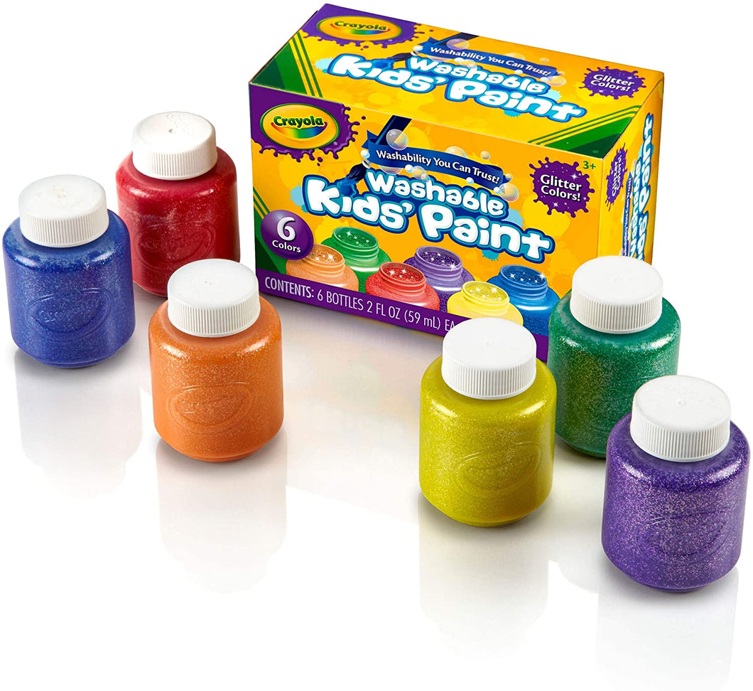 Crayola Washable Glitter Paint Great for Classroom Projects, 6 Count
