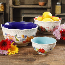 Load image into Gallery viewer, Celia 3-Piece Sentiment Serving Bowl Set, Made of Durable Stoneware, Dishwasher and Microwave Safe