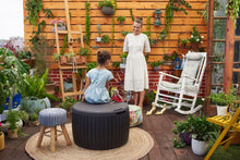 Load image into Gallery viewer, Keter 230897 Circa Natural Wood Style Round Outdoor Storage Table D, 37 Gallons, 26.7 in. Diameter x 16.5 in Height.