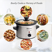 Load image into Gallery viewer, Elite Gourmet MST-250XS Electric Slow Cooker, Adjustable Temp, Entrees, Sauces, Stews &amp; Dips, Dishwasher Glass Lid &amp; Ceramic Pot, 1.5Qt Capacity, Stainless Steel
