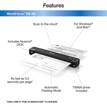 Load image into Gallery viewer, Epson Workforce ES-50 Portable Sheet-fed Document Scanner for PC and Mac