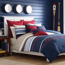 Load image into Gallery viewer, Nautica Home Bradford Collection 100% Cotton Cozy &amp; Soft, Durable &amp; Breathable Striped Reversible Duvet Cover with Matching Shams, 3-Piece Bedding Set, King, Navy/Khaki