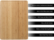 Load image into Gallery viewer, Two Tone Bamboo Cutting Board- Extra Thick, Eco Friendly and Antibacterial Chopping and Serving Board with Juice Groove