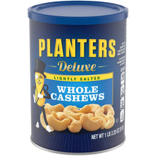 Load image into Gallery viewer, Planters Deluxe Lightly Salted Whole Cashews, 18.25oz. Resealable Canister - Lightly Salted Cashews &amp; Lightly Salted Nuts - Nutrient Dense Snacks for Adults &amp; Kids - Vegan Snacks, Kosher
