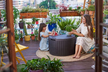 Load image into Gallery viewer, Keter 230897 Circa Natural Wood Style Round Outdoor Storage Table D, 37 Gallons, 26.7 in. Diameter x 16.5 in Height.