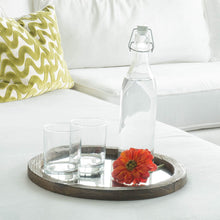 Load image into Gallery viewer, Stonebriar Round Natural Wood Serving Tray with Antique Mirror, Rustic Butler Tray, Unique Coffee Centerpiece for the Coffee Table, Dining Table, or Any Table Top
