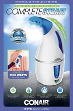Load image into Gallery viewer, Conair Complete Steam Hand Held Fabric Steamer; Great for Travel and Touch Ups ~ Perfect for Small Spaces; White / Blue