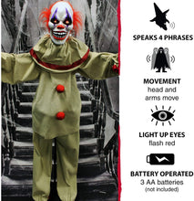 Load image into Gallery viewer, Haunted Hill Farm HHCLOWN-4FLSA Life-Size Animatronic Clown, Indoor/Outdoor Halloween Decoration, Multi