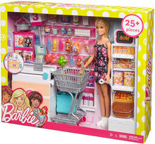 Load image into Gallery viewer, Barbie Doll, Blonde, and Grocery Store with Rolling Cart and Working Belt