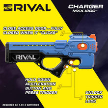 Load image into Gallery viewer, Nerf Rival Charger MXX-1200 Motorized Blaster -- 12-Round Capacity, 100 FPS Velocity -- Includes 24 Official Nerf Rival Rounds -- Team Blue