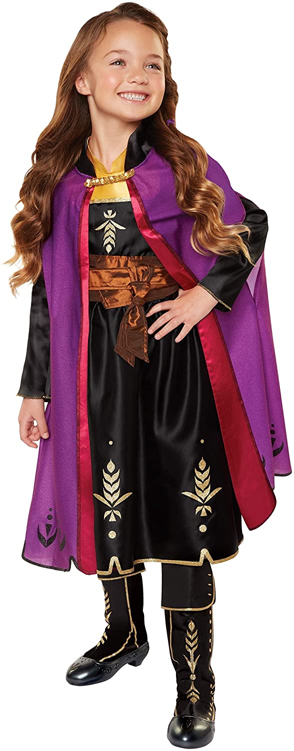 Disney Frozen 2 Anna Adventure Girls Role-Play Dress with Rich Violet Travel Cape, Featuring Intricate Belt Design & Artistic Dress Trim - Fits Sizes 4-6X, For Ages 3+
