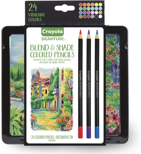 Crayola Signature Blend & Shade Soft Core Colored Pencils in Tin, Gift - 24 Count, Blend & Shade Colored Pencils