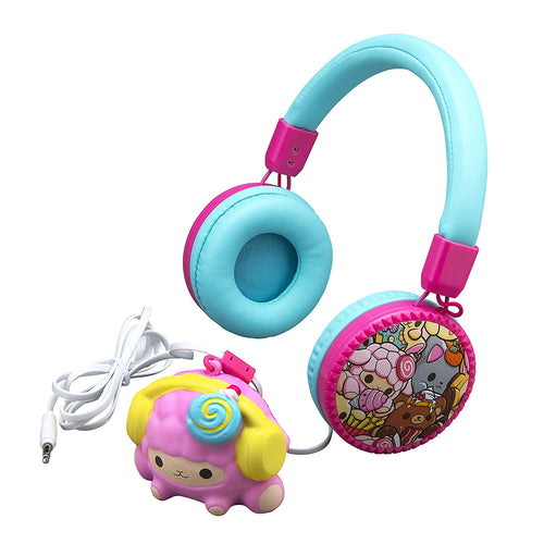 Cute Girls Fashion Wired Headphones with Built in Microphone and Squishy Toy Lamb for Stress Relief Clips to Headphone Wire