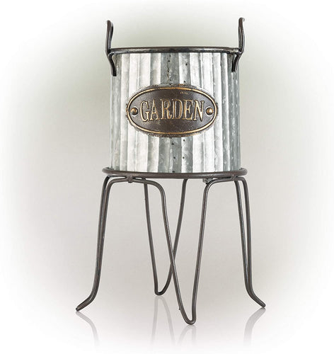 Alpine Corporation Small Metal Outdoor Flower Planter with Stand - Garden Tin - Outdoor Yard Décor