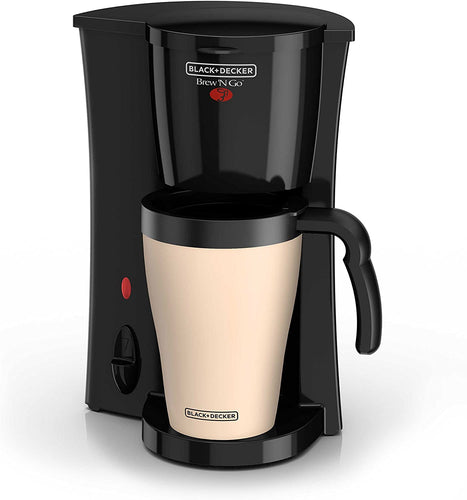 BLACK+DECKER Brew 'n Go Personal Coffeemaker with Travel Mug, Black/Beige, DCM18