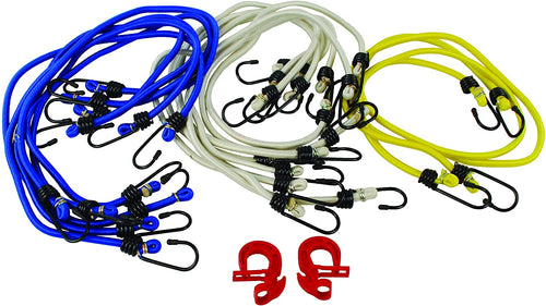 attwood 11712-7 Assorted 18-Piece Bungee Cord Variety Pack in Blue, White and Yellow, Multiple, One Size