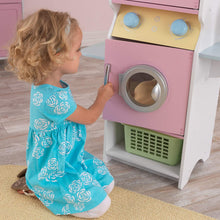 Load image into Gallery viewer, KidKraft Laundry Playset Children's Pretend Wooden Stacking Washer and Dryer Toy with Iron and Basket, Gift for Ages 3+, Pastel