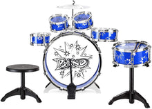 Load image into Gallery viewer, Best Choice Products 11-Piece Kids Starter Drum Set w/Bass, Tom Drums, Snare, Cymbal, Stool, Blue