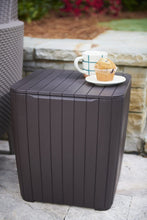 Load image into Gallery viewer, Keter Luzon Patio Side Coffee Table Outdoor Furniture Durable Resin Plastic Matte Wood Look, Brown
