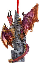 Load image into Gallery viewer, Christmas Tree Ornaments - Zanzibar the Gothic Dragon on Castle Holiday Ornament - Dragon Statue