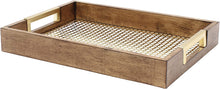 Load image into Gallery viewer, Kate and Laurel Hanneli Modern Glam Set of 2 Decorative Wood Nesting Trays in Walnut Finish with Gold Perforated Metal Base and Handles