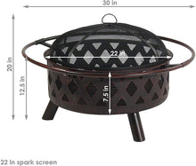 Load image into Gallery viewer, Sunnydaze Crossweave Outdoor Fire Pit - 30 Inch Deep Bonfire Wood Burning Patio &amp; Backyard Firepit for Outside with Spark Screen, Fireplace Poker, and Metal Grate, Bronze