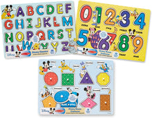 Load image into Gallery viewer, Melissa &amp; Doug Disney Peg Puzzle Bundle-Alphabet, Numbers, Shapes &amp; Colors