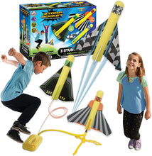 Load image into Gallery viewer, The Original Stomp Rocket Stunt Planes Launcher - 3 Foam Planes and Toy Air Rocket Launcher - Outdoor Rocket STEM Gifts for Boys and Girls - Ages 5 (6, 7, 8) and Up - Great for Outdoor Play