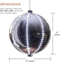 Load image into Gallery viewer, Alpine Corporation LPA108L-SL Hanging Christmas Ball Ornament with Chasing LED Lights Plug-in Festive Indoor Holiday Décor, 13-Inch Tall, Silver