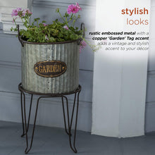 Load image into Gallery viewer, Alpine Corporation Small Metal Outdoor Flower Planter with Stand - Garden Tin - Outdoor Yard Décor