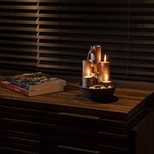 Load image into Gallery viewer, Alpine Corporation WCT202 Tiered Column Tabletop Fountain w/ 3 Candles, 11 Inch Tall, Brown