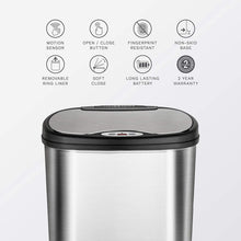 Load image into Gallery viewer, NINESTARS DZT-50-13 The Original Touchless Automatic Motion Sensor Trash Can, Black Top, 13.2 Gal. / 50 L., Stainless Steel