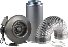 Load image into Gallery viewer, Hydro Crunch 4 inch 188 CFM Inline Duct Fan &amp; 4&quot; x 12&quot; Carbon Filter with 4&quot; x 25ft. Ducting Hydroponic Ventilation Kit