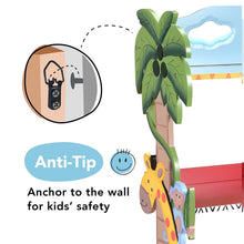 Load image into Gallery viewer, Fantasy Fields - Sunny Safari Wooden Kids Bookshelf with Hand Crafted Designs &amp; Toy Storage - Green