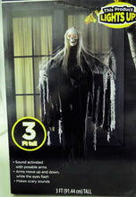 Load image into Gallery viewer, WM Light Up Animated Reaper Skeleton Halloween Decorations - Flashing Eyes, Moving Arms and Spooky Sounds - 3 ft tall