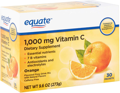 Equate Vitamin C Orange Flavored Fizzy Drink Mix, 1,000 mg, 30 Count, 9.6 oz